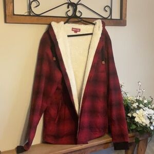 Red Plaid Sherpa-Lined Jacket